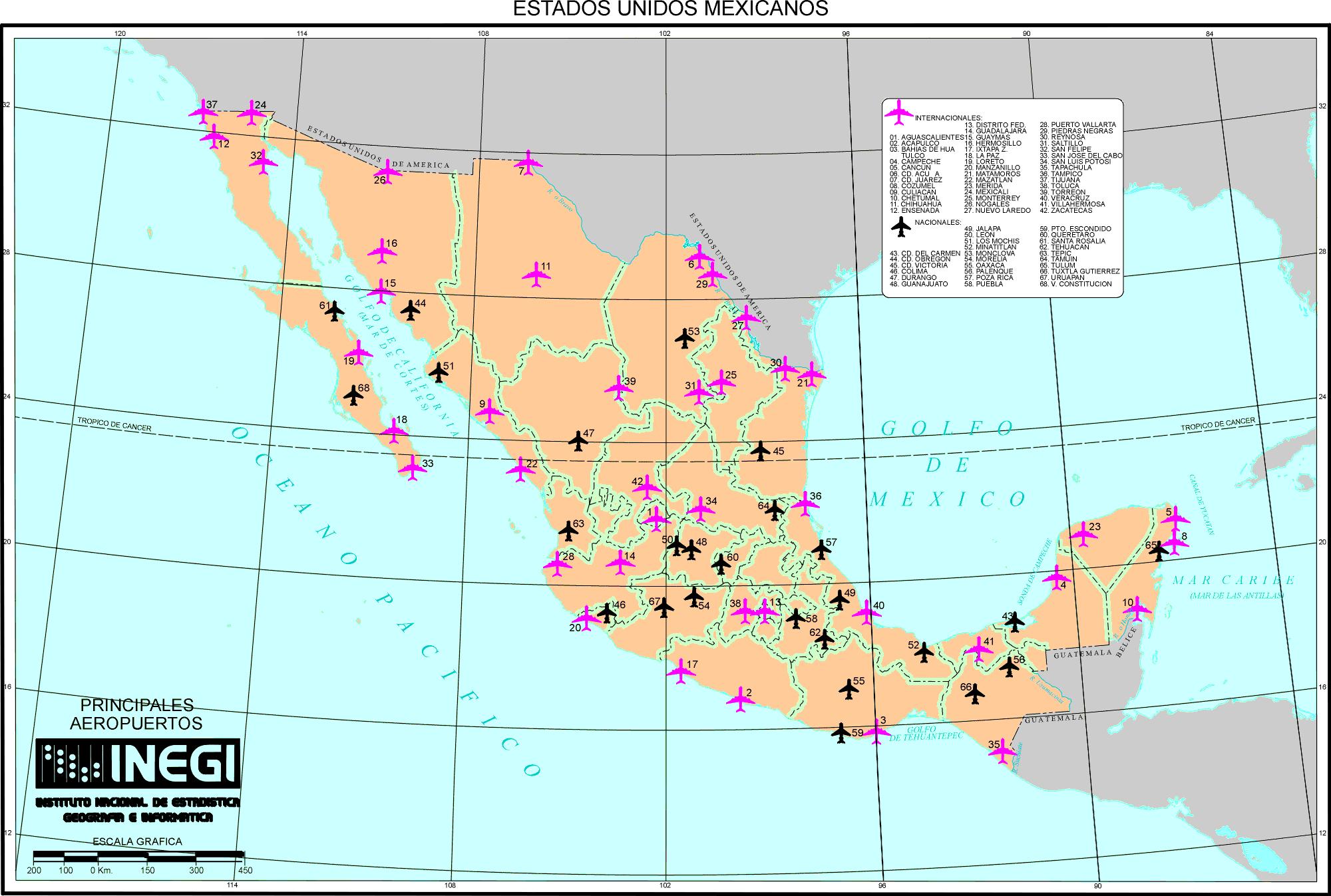 mapa dos aeroportos do méxico localização dos aeroportos e aeroportos