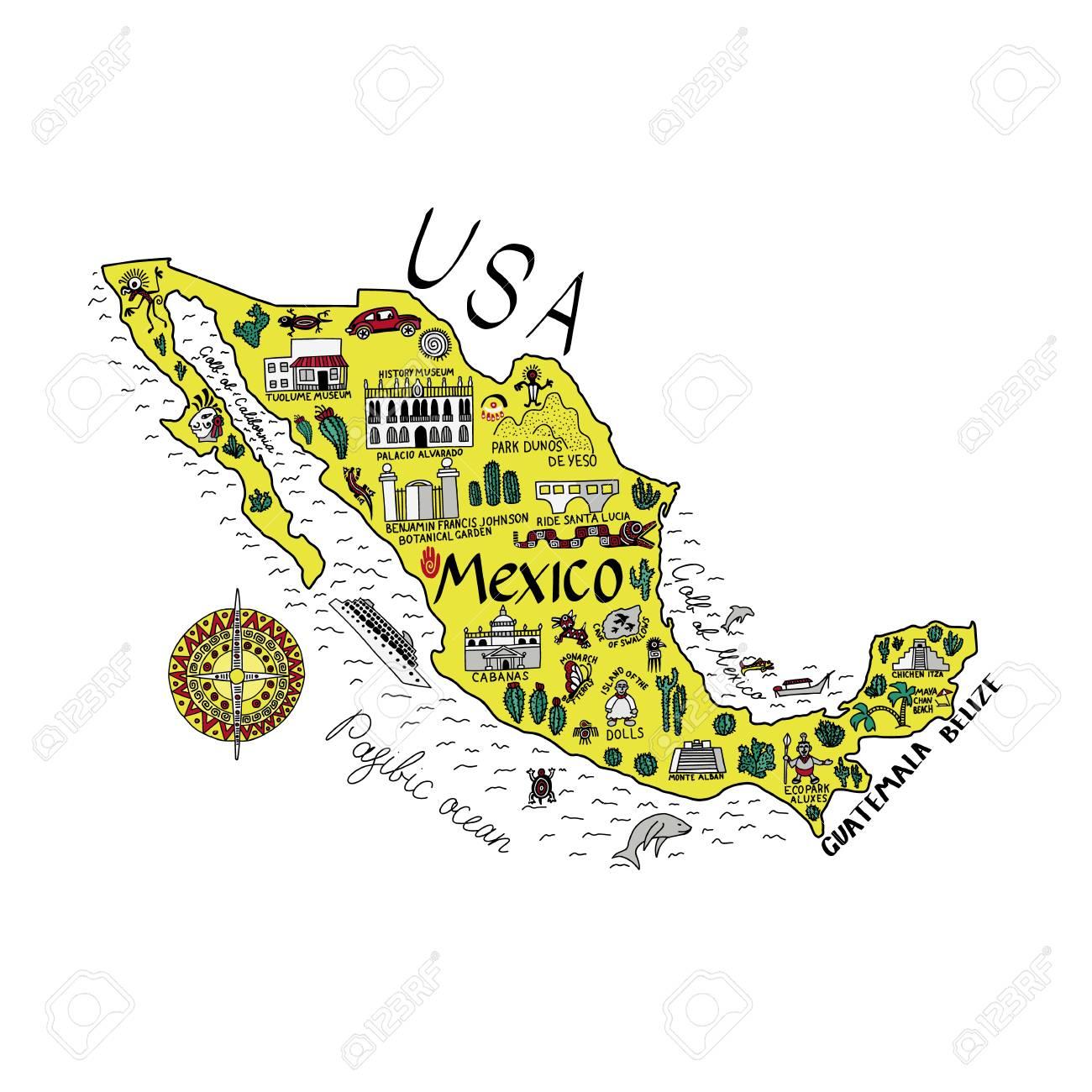 Mapa Turístico Do México Atrações Turísticas E Monumentos Do México